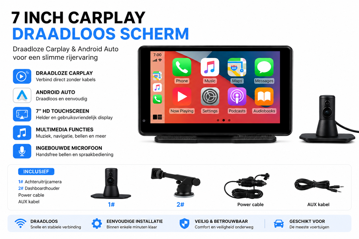 WAGENOVA SmartDrive | Draadloos CarPlay & Android Auto Scherm
